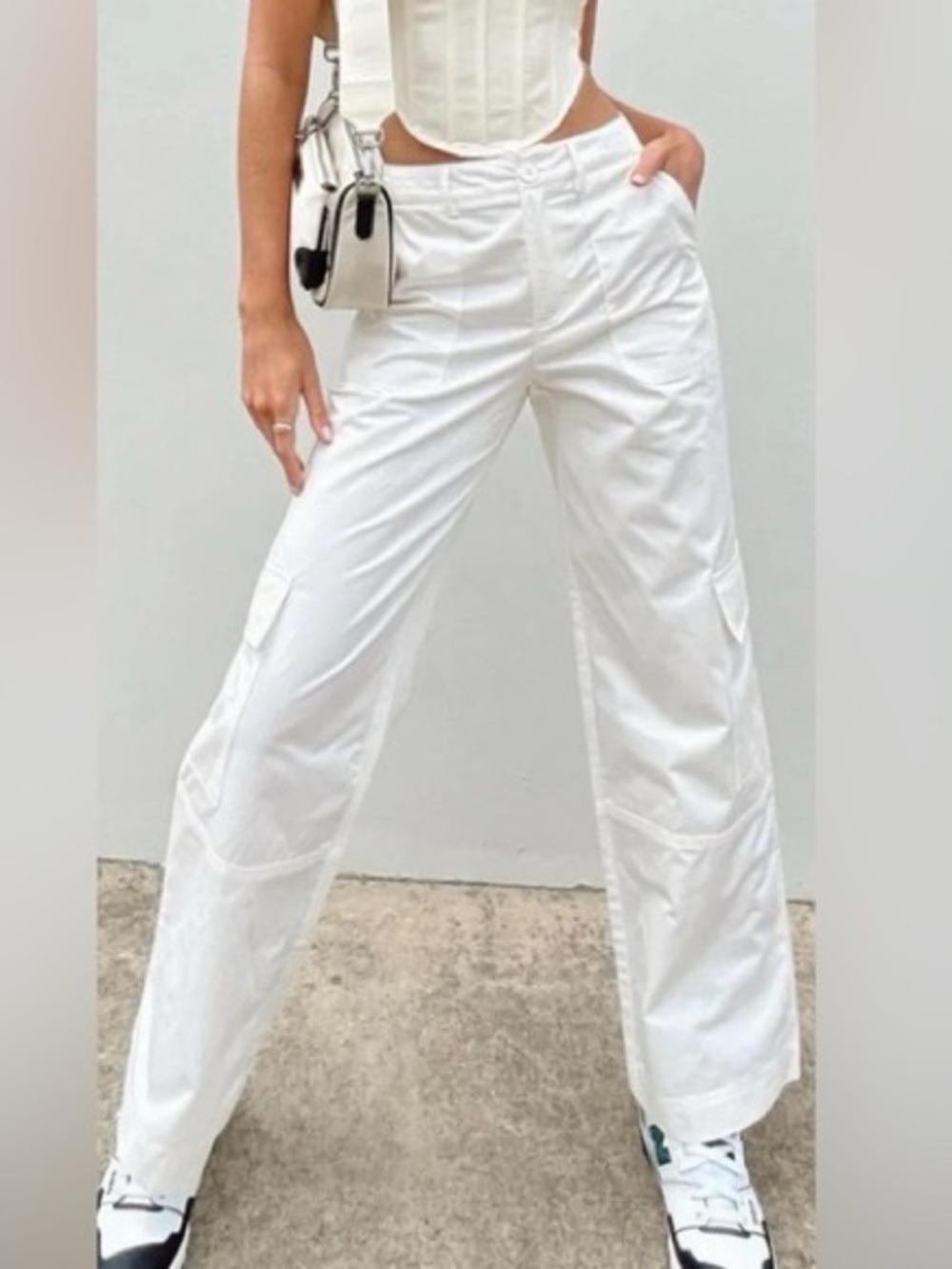 Princess Polly Ayla White Cargo Relaxed Fit Wide Leg Pants - Size 8